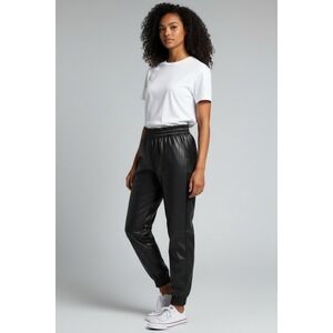 Xtyle Black Faux Leather Jogger Pants Elastic Waist Cuffed Ankle‎ Women's Size S